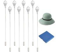 BENECREAT 8Pcs Pearl Hat Pin, ABS Plastic Imitation Pearl Brooch, Platinum Brass Pin Stick Vintage Safety Pins Brooches for Tie, Scarf, Western Cowboy Hats, Hair Accessories, 125mm/4.9inch
