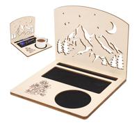 BENECREAT 9.84 Inch/25cm Wooden Book Stand, Mountain Shape Desktop Reading Stand with Built-in Felt Lined Cup Holder, Natural Wood Book Rest for Home Office and Study Desk