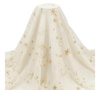 BENECREAT 90cm Glitter Tulle Fabric, 159cm Stars Moon Lace Fabric Polyester Embroidered Mesh Lace Accessories for Wedding Veils, Formal Dress, Curtain Home Decor, Apricot