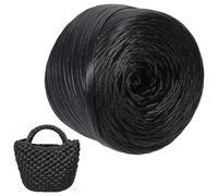 BENECREAT 90m/98 Yards Faux Leather Tshirt Yarn, 15mm/0.6 Inch Wide Flat PU Leather Cord Slightly Springy for Bags Rugs Home Decor DIY Crafts, Black