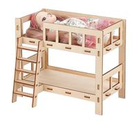 BENECREAT Bunk Bed for Dolls, Fits Up to 6.1 Inch Wooden Play Bunk Beds for Dollhouse Furniture Accessories, 6.7x3.5x5.5 Inch