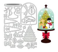 BENECREAT Christmas Glass Dome Theme Cutting Dies, Snowman, Christmas Tree Carbon Steel Embossing Tool Die Cuts Metal Templates for DIY Scrapbooking, Photo Album, Decorative Embossing