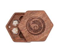 BENECREAT Dragon Engraved Walnut Wood Dice Magnetic Storage Boxes, Hexagon Gaming Dice Box for Polyhedral, RPG and Tabletop Gaming, Coconut Brown
