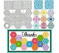 BENECREAT Honeycomb Metal Cutting Dies Stencils, Hexagon & Square Floral Die Cut, Layered Card Background Embossing Metal Templates for DIY Crafts Scrapbooking, Photo Album, Card Embossing