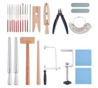BENECREAT Jewelers Tools Sets, Including Wood Rind Clamps, Wood Cone Ring Size Adjuster with Hammer, Iron Diamond Files, Alloy Ring Sizers Professional Model and Aluminium Alloy Ring Size Sticks
