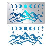 BENECREAT Moon Phase Mountain Stainless Steel Stencils, 7x4 inch Sun Reusable Painting Template for Painting, Wood Burning, Journaling