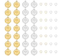 BENECREAT Real 18K Gold Plated Stainless Steel Heart Charm, Round Heart Charms Pendants with Jump Ring for Jewelry Necklace Bracelet Making DIY Handicrafts, Golden & Silver