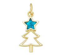 BENECREAT Real 925 Sterling Silver Christmas Tree Pendant, Golden Christmas Tree Necklace with Turquoise Glass Star for Parties, Balls, Birthdays, Anniversaries, Weddings
