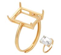 BENECREAT Real Gold Plated 925 Sterling Silver Prong Ring Settings, 12x8mm Rectangle 4 Claws Adjustable Ring Bases with Polishing Cloth for Cabochon Jewelry Making