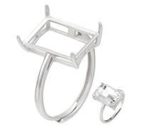 BENECREAT Real Platinum Plated 925 Sterling Silver Prong Ring Settings, 12x8mm Rectangle 4 Claws Adjustable Ring Bases with Polishing Cloth for Cabochon Jewelry Making
