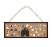 BENECREAT Rectangle Castle Pin Board Cork Board, 14x38cm Bulletin Display Board Wall Mounted Cork Board with Black Frame and White Beads for Brooch Pin Storage Display
