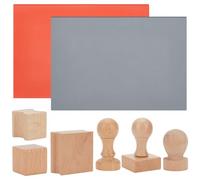 BENECREAT Stamp Kit with Rubber, Including 14pcs Blank Wood Blocks for Stamp Carving, 3pcs Blank Wood Stamps with Handle and 2 Sheets A4 Size Grey & Red Rubber Stamp Sheets