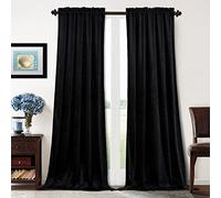 Benedeco Black Velvet Curtains for Bedroom Window, Super Soft Luxury Drapes, Room Darkening Thermal Insulated Rod Pocket Curtain for Living Room, W52 by L90 inches, 2 Panels