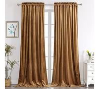 Benedeco Camel Velvet Curtains for Bedroom Window, Super Soft Luxury Drapes, Room Darkening Thermal Insulated Rod Pocket Curtain for Living Room, W52 by L90 inches, 2 Panels