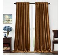 Benedeco Gold Brown Velvet Curtains for Bedroom Window with Back Tab, Super Soft Vintage Luxury Heavy Drapes, Room Darkening Thermal Insulated Curtain for Living Room, W52 by L96 inches, 2 Panels