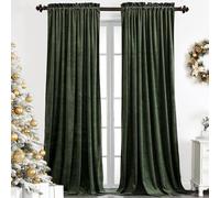 Benedeco Green Velvet Curtains for Bedroom Window, Super Soft Luxury Drapes, Room Darkening Thermal Insulated Rod Pocket Curtain for Living Room, W52 by L120 inches, 2 Panels