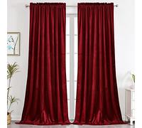 Benedeco Red Burgundy Velvet Curtains for Bedroom Window, Super Soft Luxury Drapes, Room Darkening Thermal Insulated Rod Pocket Curtain for Living Room, W52 by L108 inches, 2 Panels