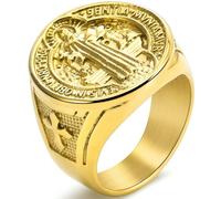 Benedict Medal Titanium Steel Ring for Men Hip Hop Jewelry Gold Plated Cross Pendant Ring Gift for Him