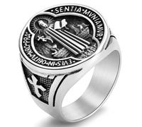 Benedict Medal Titanium Steel Ring for Men Hip Hop Jewelry Gold Plated Cross Pendant Ring Gift for Him