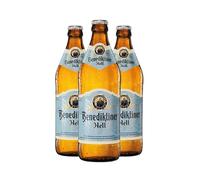 Benediktiner Helles Lager Beer | 3 x 500ml | German Helles Style | Golden Bavarian Lager | Malty Sweetness with Fruity Notes | 5% ABV | Suitable for Vegans | Glass Bottles