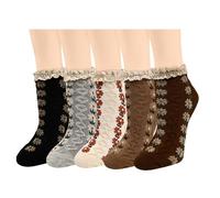 Benefeet Cute Ankle Socks for Women & Girls - Ruffle & Frilly Socks, Cotton Low Cut with Lettuce Trim, Lace Up Flower（black，blue，light Khaki，dark Khaki，brown）, One size