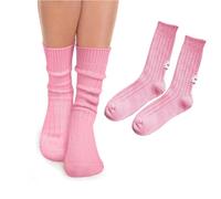 Benefeet Sox Crew Socks for Women Retro Cotton Ribbed Knit Casual Socks Solid Color Athletic Sock, Hot Pink, One size