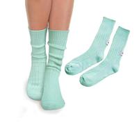 Benefeet Sox Crew Socks for Women Retro Cotton Ribbed Knit Casual Socks Solid Color Athletic Sock, Mint Blue-green, One size