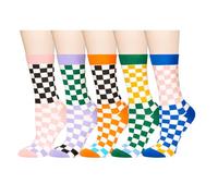Benefeet Sox Cute Crew Socks for Women Girls Novelty Funny Patterned Socks Colorful Kawaii Cotton Casual Calf Sock 5 Pairs, 5 Pack-checkerboard, One size