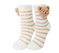 Benefeet Sox Cute Fuzzy Socks for Women Girls Fluffy Cozy Warm Winter Socks Funny Animal Slipper Socks Plush Sleeping Socks, White Striped Bear, One Size