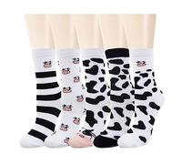 Benefeet Sox Cute Patterned Crew Socks for Women Girls Fun Novelty Graphic Design Casual Cotton Dress Socks, 5 Pair-cow, One size