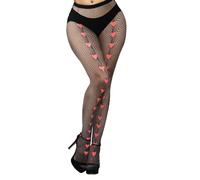 Benefeet Sox Fishnet Stockings for Women Fishnet Tights with Red Heart Designs Pantyhose, Black With Red Heart, One size