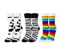 Benefeet Sox Fun Socks for Women Girls Funny Socks Colorful Animal Patterned Cute Funky Novelty Crazy Cotton Soft Crew Socks, Rainbow Zebra Cow Print, One Size