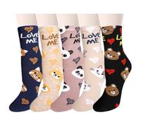Benefeet Sox Fun Socks for Women Girls Funny Socks Colorful Flower Patterned Cute Novelty Crazy Cotton Dress Calf Crew Sock, 5 Pack-cat Dog, One size