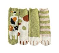 Benefeet Sox Fuzzy Socks Women Cute Slipper Socks Girls Funny Fluffy Winter Warm Socks Soft Cozy Plush Indoor Sleep Socks, 4 Pairs Cat, Cat Paw, One Size