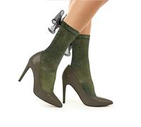 Benefeet Sox Glitter Bow Socks Sparkly Sheer Socks with Bow Women Girls Cute Fancy Shimmery Dress Socks Decorative Lace Sock, Dark Army Green, One size