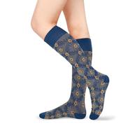 Benefeet Sox Knee High Socks for Women Girls Patterned Long Tube Socks Athletic Casual Cotton Stockings, Blue Floral Argyle, One size