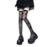 Benefeet Sox Lace Thigh High Socks for Women Cute Sheer Over Knee High Stockings Mesh Transparent Sexy Thigh Highs, Black Poker Card Pattern, One size