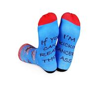 Benefeet Sox Mens Crazy 3D Printed Socks,Funny Birthday Gifts for Him,Weird Silly Crew Socks for Men,Father,Teens,Boys,Son, Blue Kickin Cancer, Medium