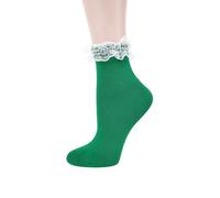 Benefeet Sox Women Ankle Socks Lace Ruffle Frilly Anklet Socks with Bow Girls Cotton Princess Ankle Dress Socks, Emerald Green-white Lace Ruffle, One Size