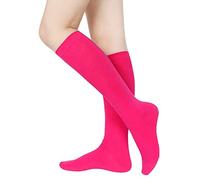 Benefeet Sox Women Knee High Socks Colorful Long Tube Socks Cotton Knit Casual Sock Athletic Student Uniform Novelty Sock, Hot Pink, One Size