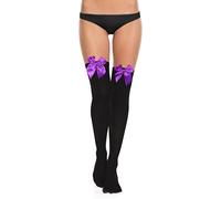 Benefeet Sox Women Thigh High Stockings Cute Bow Thigh High Socks with Bow Colorful Sexy Lingerie Cotton Stocking Warmer, Black, Purple Bow, One size
