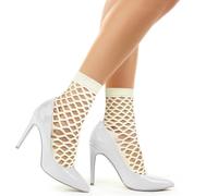 Benefeet Sox Womens Fishnet Ankle Socks Funny Crazy Novelty Hollow Out Mesh Net Athletic Cotton Dress Sock, Creamy Off White, One size