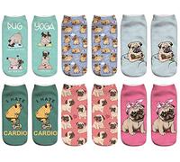 Benefeet Sox Womens Fun Novelty Low Cut Socks Girls Funny Crazy 3D Print Patterned Cotton Ankle Socks Cool Cute Gifts, 6 Pair-pug, One size