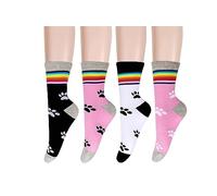 Benefeet Sox Womens Funny Crew Socks Girls Cute Patterned Dress Socks Cotton Funky High Ankle Socks Athletic Mid-calf Socks, 4 Pack-cat Paw Print Rainbow, One size