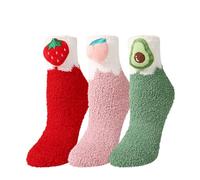 Benefeet Sox Womens Fuzzy Socks Girls Cute Slipper Sock Funny Fluffy Winter Warm Soft Cozy Plush Indoor Sleep Sock, 3 Pairs-strawberry Peach Avocado Fruit, One size