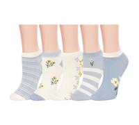 Benefeet Sox Womens Girls Cute Ankle Socks Cotton Casual Floral Patterned Low Cut Socks Novelty Summer Short Sock, 5 Pack-embroidered Flower, One size