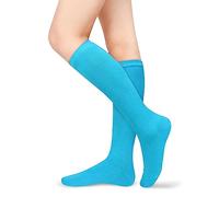 Benefeet Sox Womens Girls Knee High Socks Novelty Argyle Checkered Football Cotton Long Tube Socks, Solid Color Blue, One size