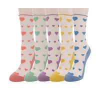 Benefeet Sox Womens Girls Sheer Mesh Decorated Tulle Socks Novelty Slouch Socks See Through Nylon Lace Loose Sock, 5 Pack-colorful Heart Shape, One size