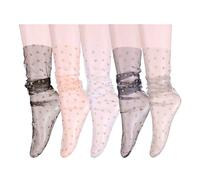 Benefeet Sox Women's Girls Sheer Mesh Decorated Tulle Socks Novelty Slouch Socks See Through Nylon Lace Loose Socks, 5 pair-love heart shape, 5-8
