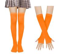 Benefeet Sox Womens Girls Striped Thigh High Socks Over Knee High Socks Leg Arm Warmer Fingerless Gloves Set Tube Costume, Orange, One size